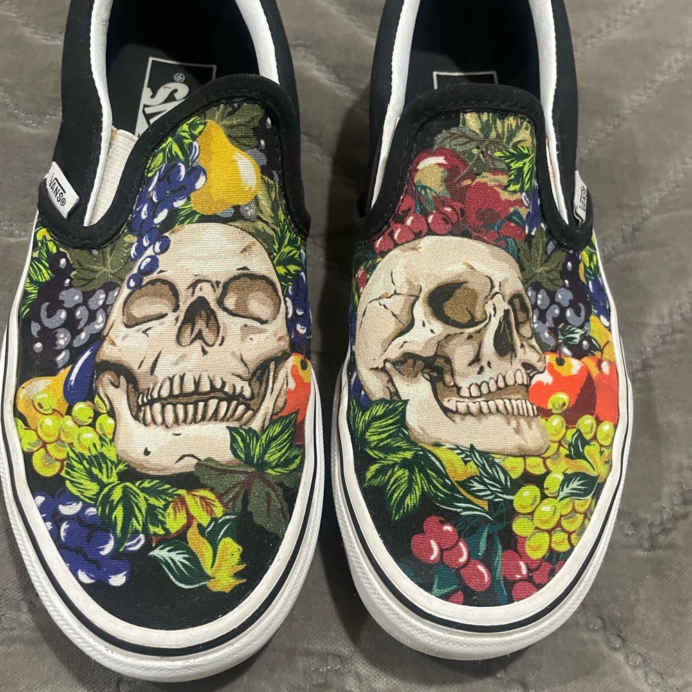 Vans Multicolor Skull and Floral Slip-Ons